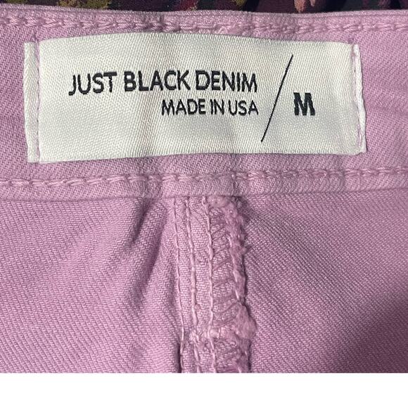 JUST BLACK DENIM BUTTON DOWN A-LINE MINI SKIRT MEDIUM LAVENDER RAW HEM NWT - Picture 2 of 9